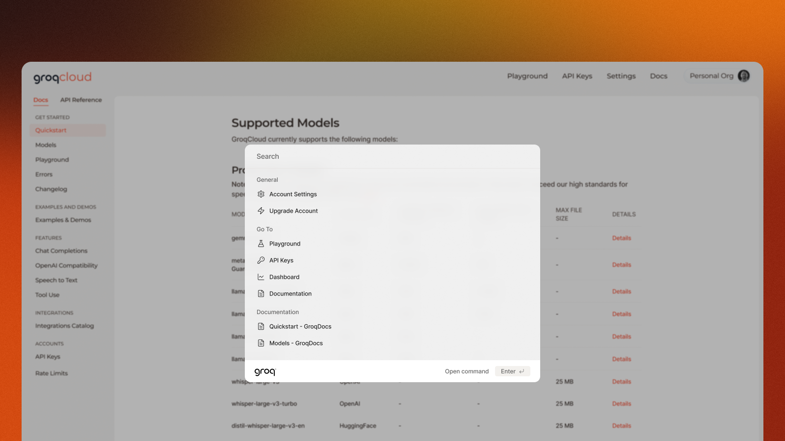 Documentation Search (cmd+k) image 1